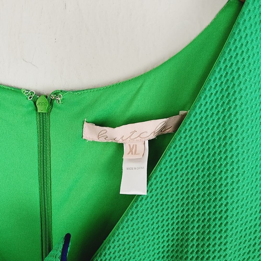 Hutch Anthropologie Kelly Green Navy Bow Fit & Flare Dress Wedding Guest XL - Picture 7 of 10